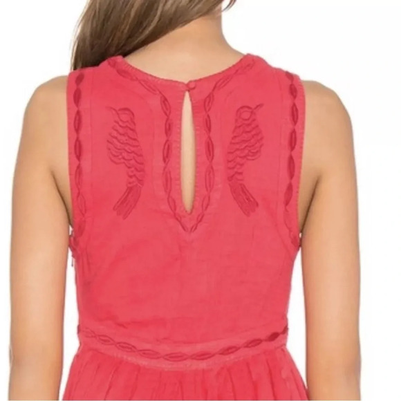 Free People Birds Of A Feather Coral Red Embroidered Sleveless Mini Dres… - Picture 5 of 16